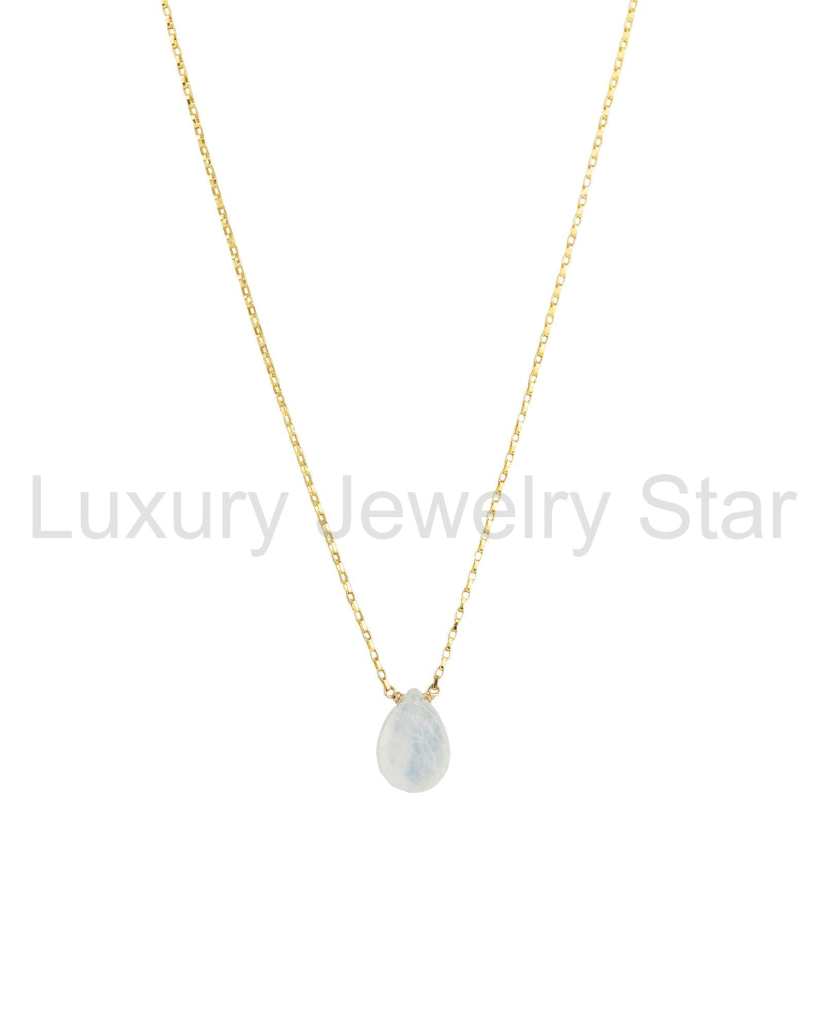 Rainbow Moonstone Pear Box Chain Necklace | 10mm