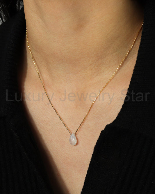 Rainbow Moonstone Pear Box Chain Necklace | 10mm - image 2