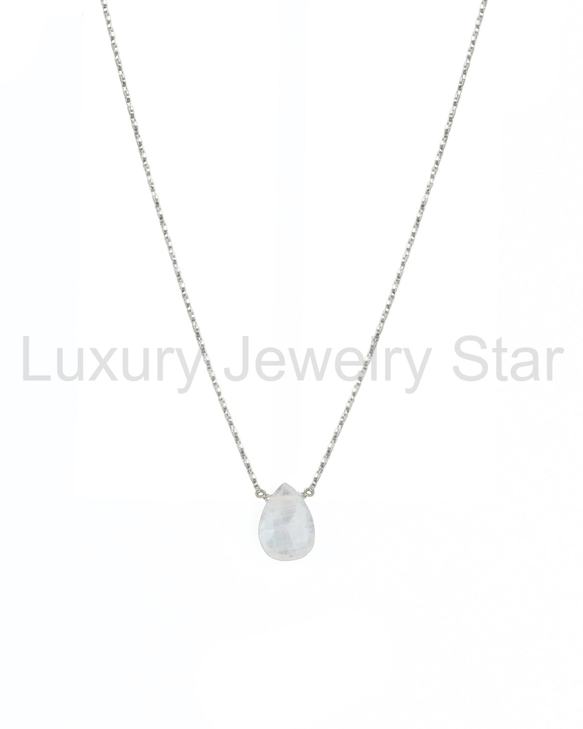 Rainbow Moonstone Pear Box Chain Necklace | 10mm