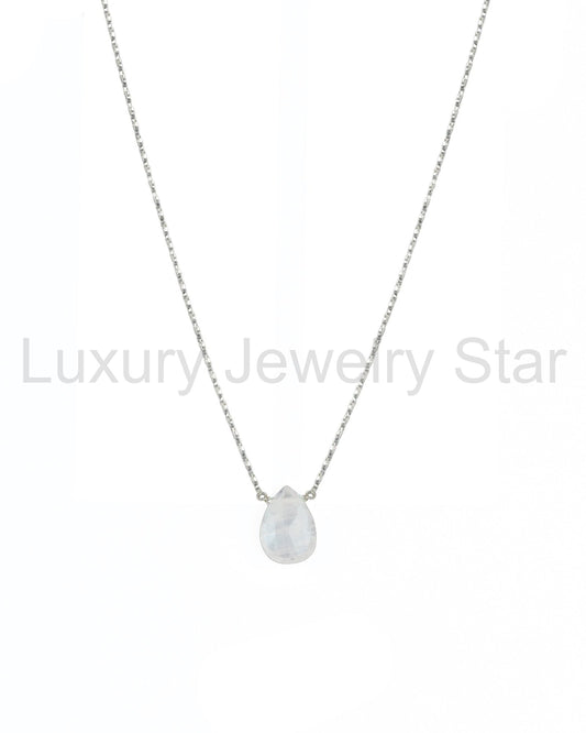 Rainbow Moonstone Pear Box Chain Necklace | 10mm