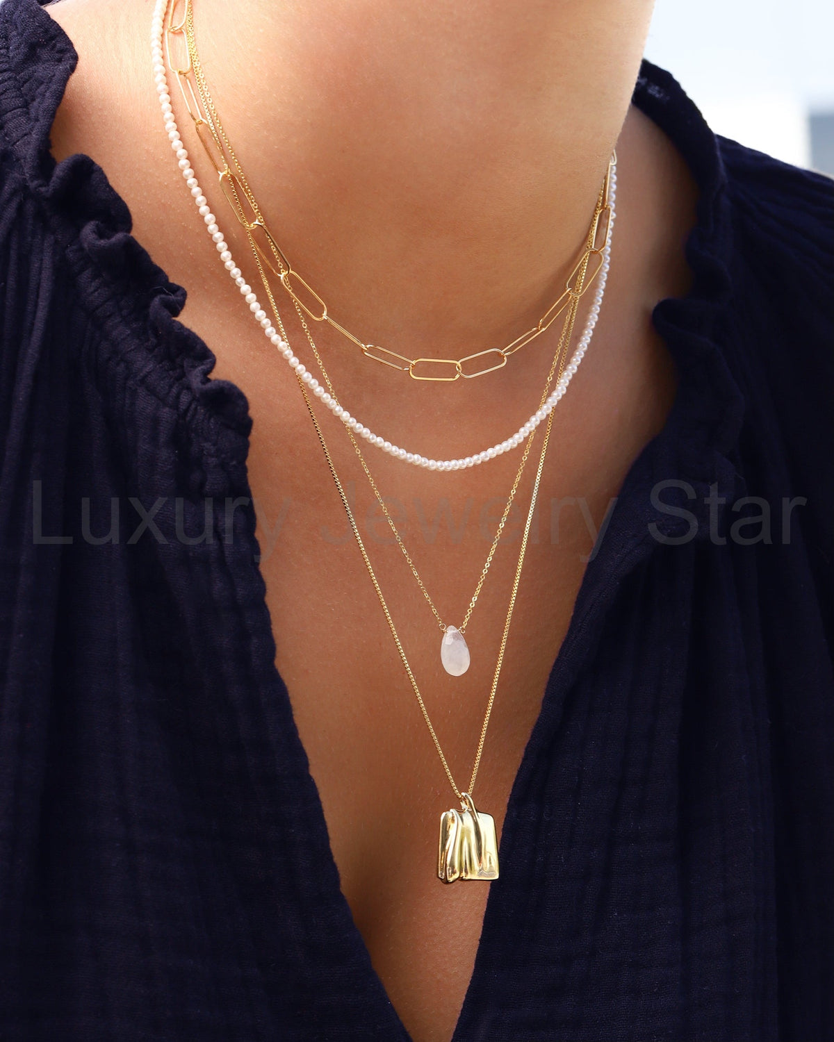 Rainbow Moonstone Pear Cable Chain Necklace | 8mm - image 2