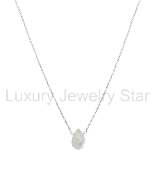 Rainbow Moonstone Pear Cable Chain Necklace | 8mm