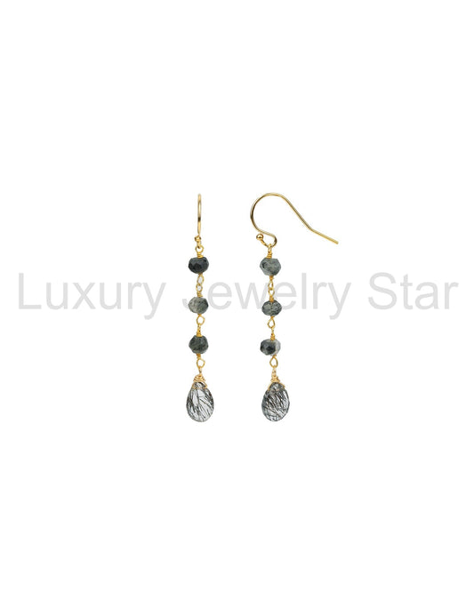 Rutilated Quartz Wire Wrapped Drop Hooks