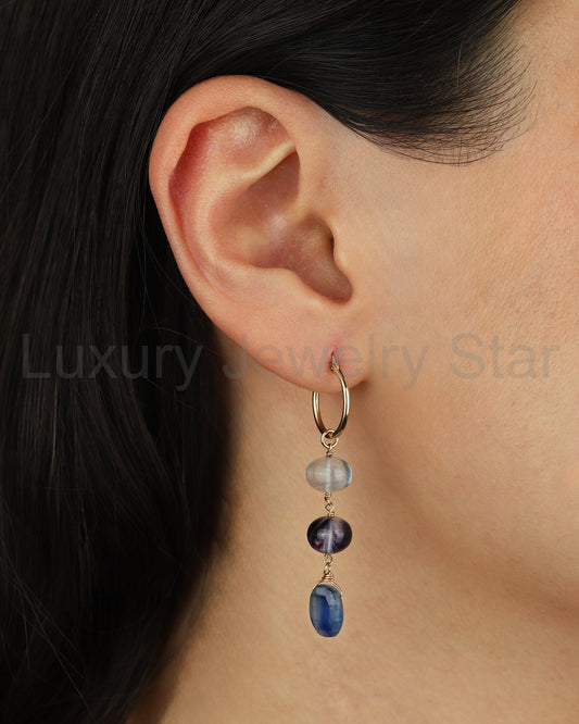 Three Mix Stone Drop Huggies - image 2