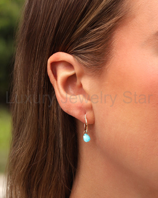 Turquoise Pear Floating Drop Huggies | 14mm - image 2