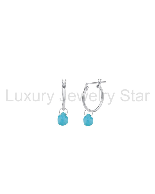 Turquoise Pear Floating Drop Huggies | 14mm