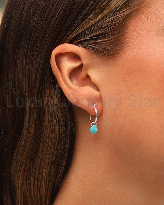 Turquoise Pear Floating Drop Huggies | 14mm - image 2