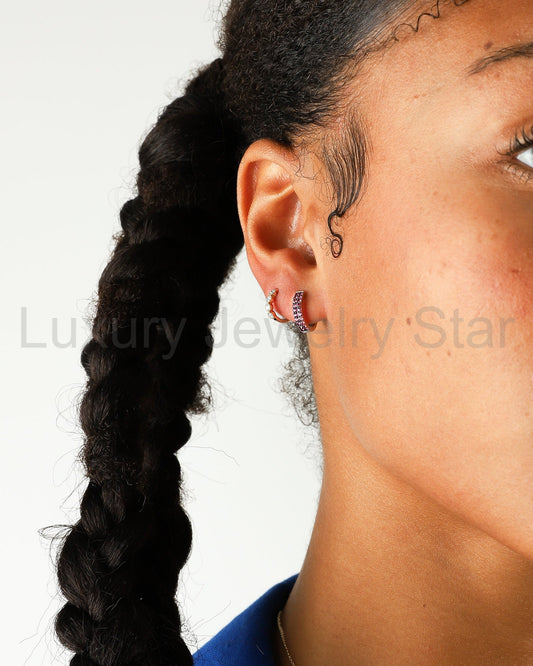 Two Row Ruby Huggies | 12mm - image 2