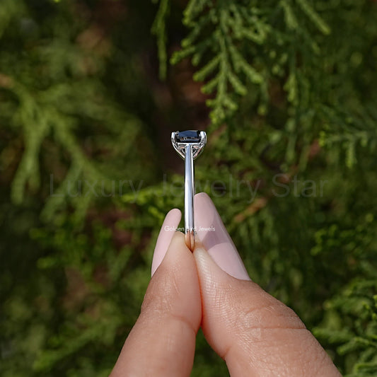 Black Cushion Moissanite Solitaire Ring