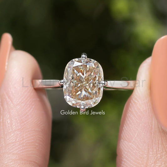 Elongated Cushion Moissanite Solitaire Engagement Ring