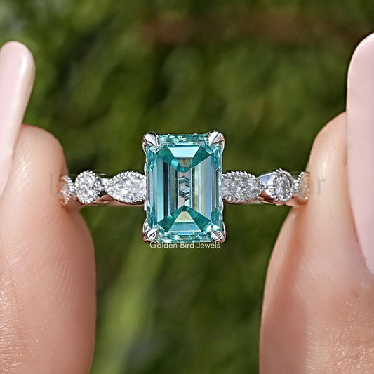 Emerald Cut Moissanite Engagement Ring