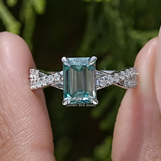 Emerald Cut Moissanite Twisted Wedding Ring