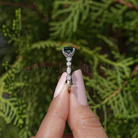 Green Asscher Moissanite Engagement Ring