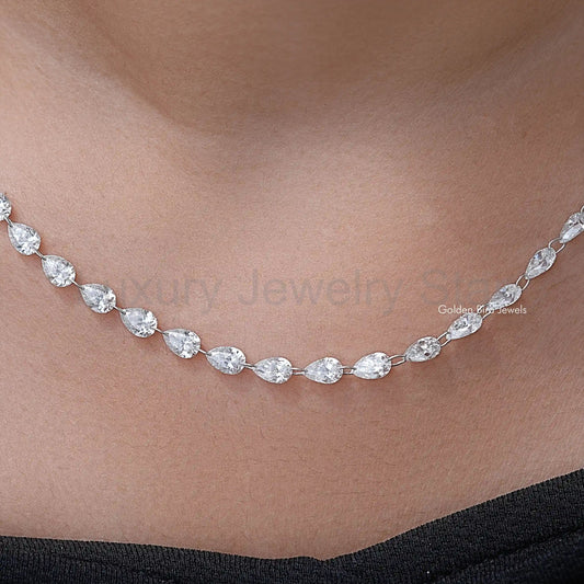 Pear Cut Lab Grown Diamond Link Tennis Necklace