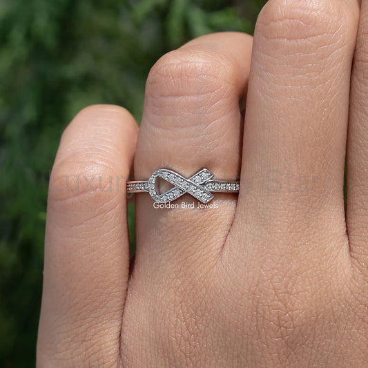 Ribbon Style Round Cut Moissanite Ring - image 2