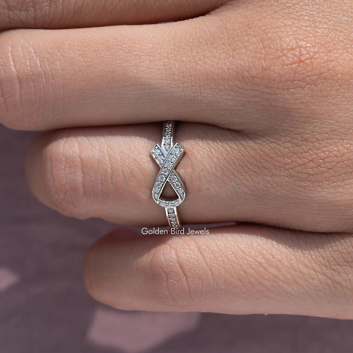Ribbon Style Round Cut Moissanite Ring - image 4