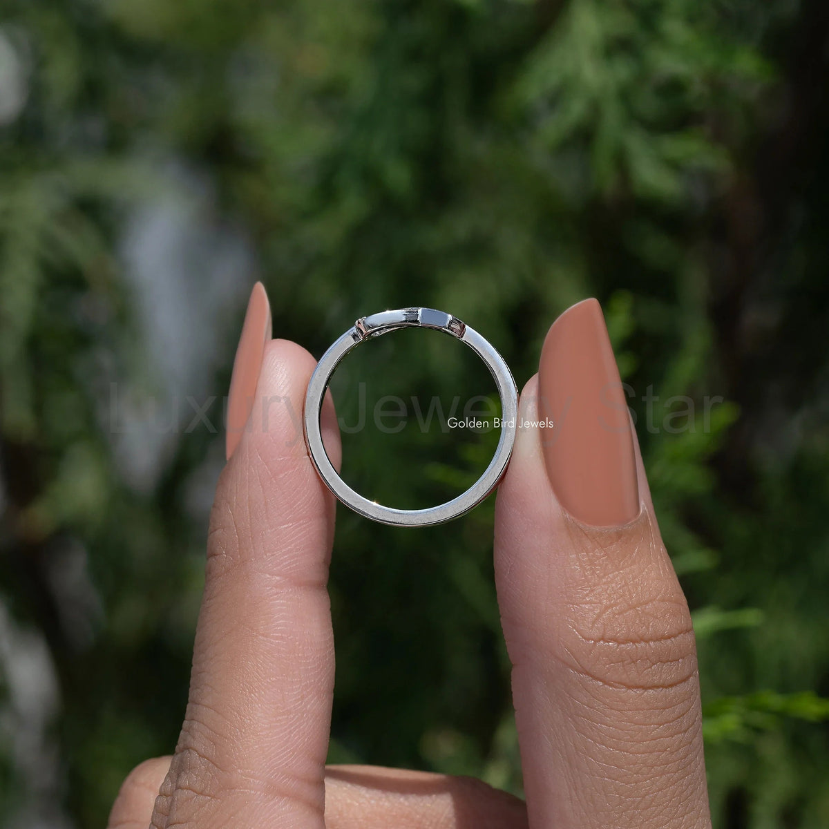 Ribbon Style Round Cut Moissanite Ring - image 5