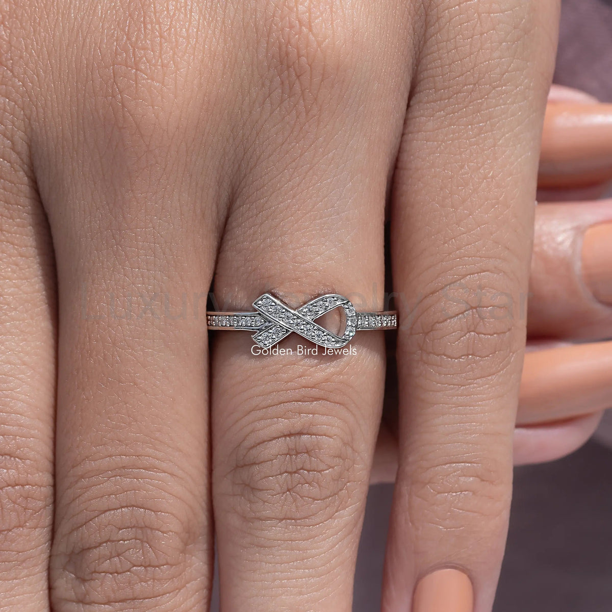 Ribbon Style Round Cut Moissanite Ring - image 6