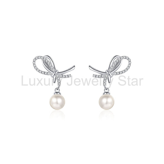 Bow Pearl Drop Earrings