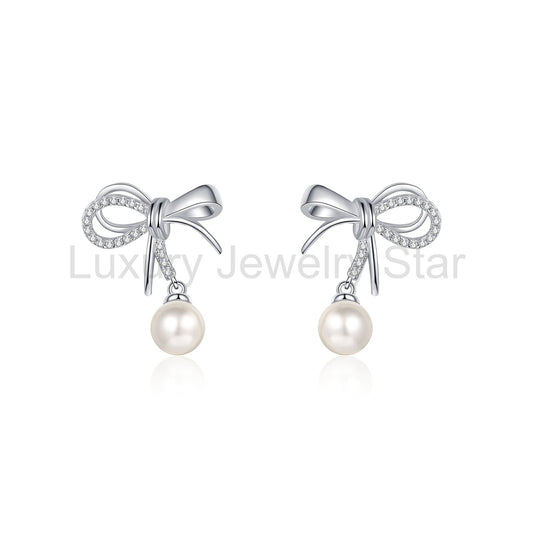 Bow Pearl Drop Earrings