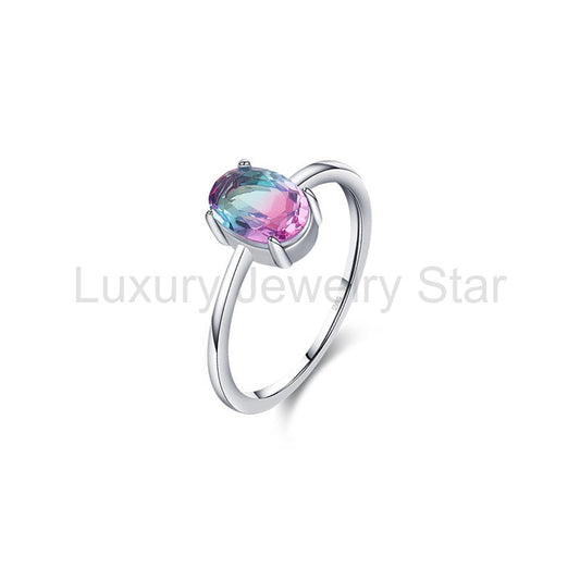 Oval Cut Watermelon Tourmaline Ring