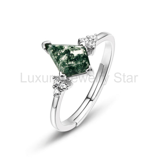 Silver Moss Agate Kite Ring