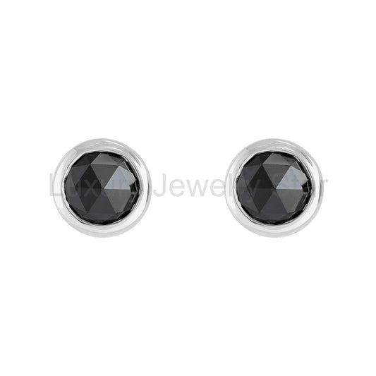 Rose-Cut Black Diamond Stud Earrings