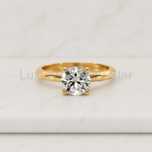 Round Cut Lab Grown Diamond Engagement Ring with Hidden Halo