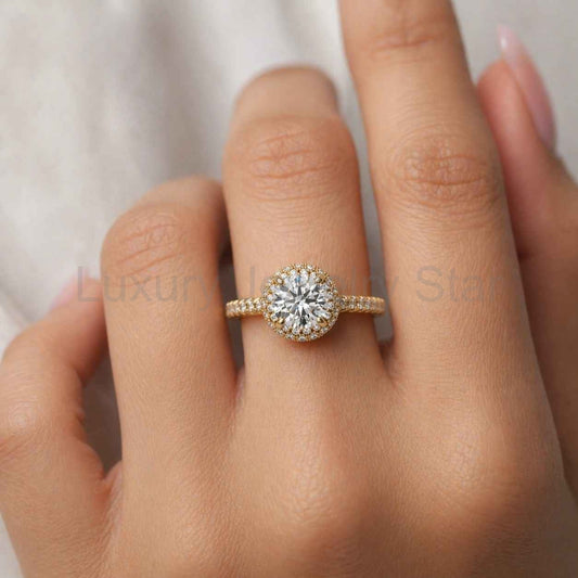 Round Cut Lab Grown Diamond Halo Engagement Ring in 14K Yellow Gold - image 2