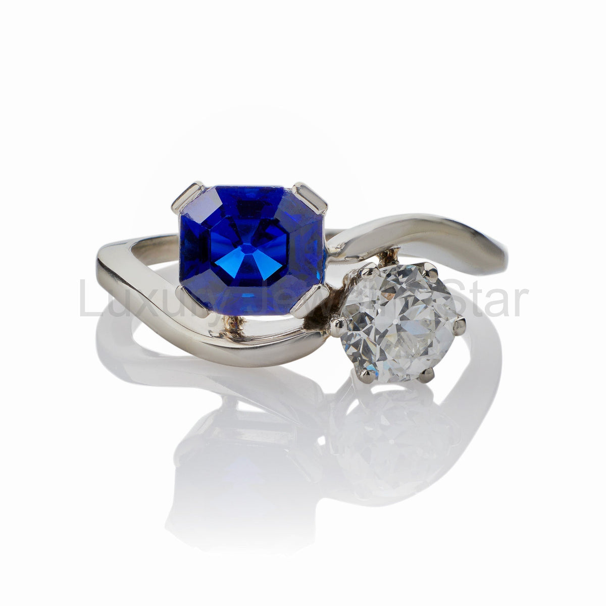 "Toi et Moi" Untreated Burmese Sapphire and Diamond Ring - image 6