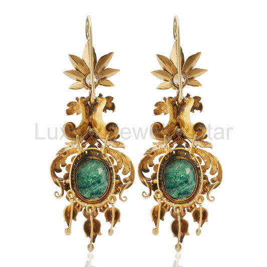 1840s Azurmalachite Cameo Pendant Earrings - image 2