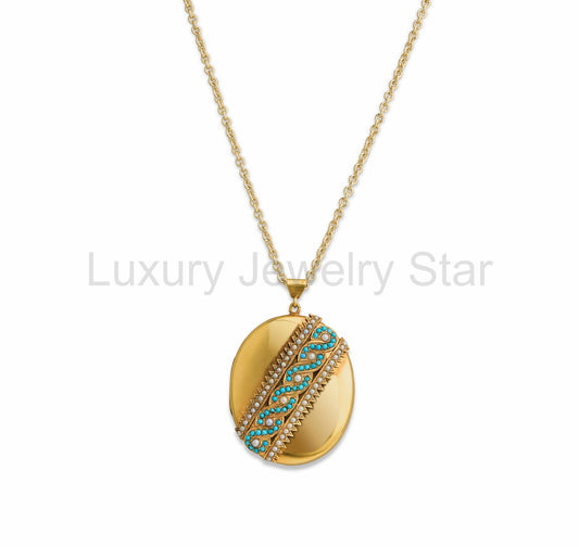 Antique Turquoise and Seed Pearl Pendant Locket