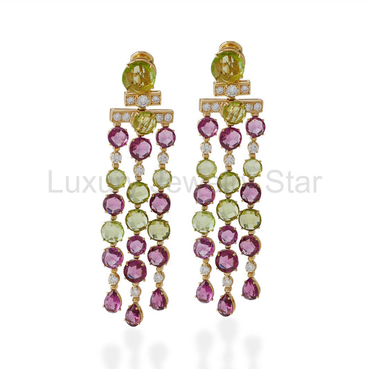 Bulgari Rome Tourmaline and Peridot Cascade Pendant Earrings