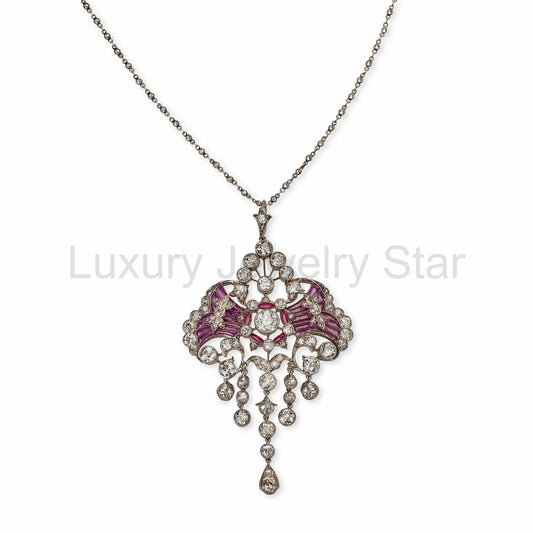 Edwardian Diamond and Plique-à-jour Enamel Pendant Necklace