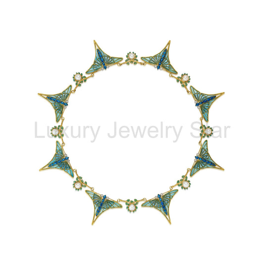 Eugène Feuillâtre Art Nouveau Butterfly Necklace