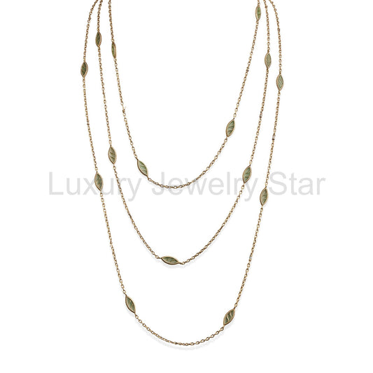 French Art Nouveau 18K Gold and Plique-à-jour Enamel Longchain Necklace