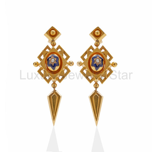 Polychrome Enamel 18K Gold Geometric Pendant Earrings