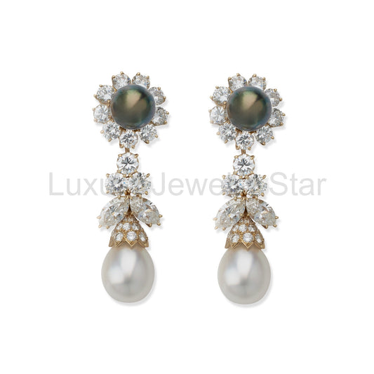 Van Cleef & Arpels Paris Diamond and Pearl Earrings