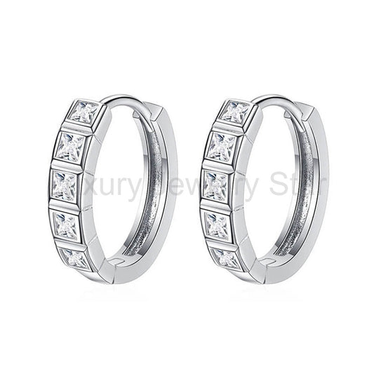 Bezel Princess Cut Moissanite Hoop Earrings In Sterling Silver