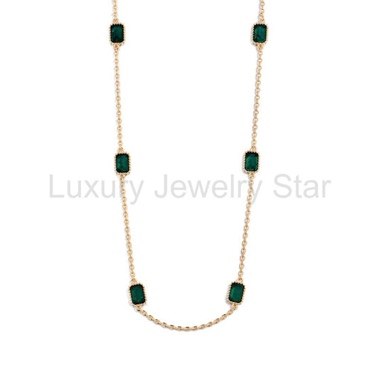 Bezel Set Emerald Evenly Spaced Necklace In Sterling Silver