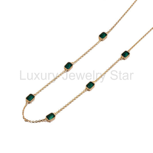 Bezel Set Emerald Evenly Spaced Necklace In Sterling Silver - image 2