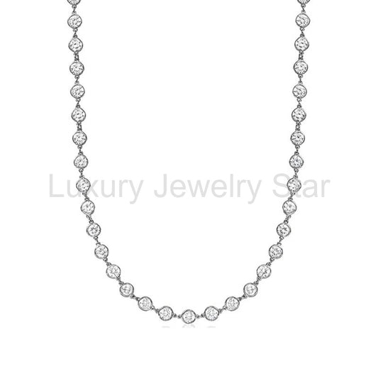 Bezel Tennis Round Moissanite Necklace In Sterling Silver