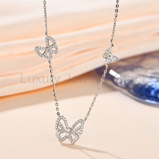 Butterfly Round Moissanite Pave Sterling Silver Necklace - image 2
