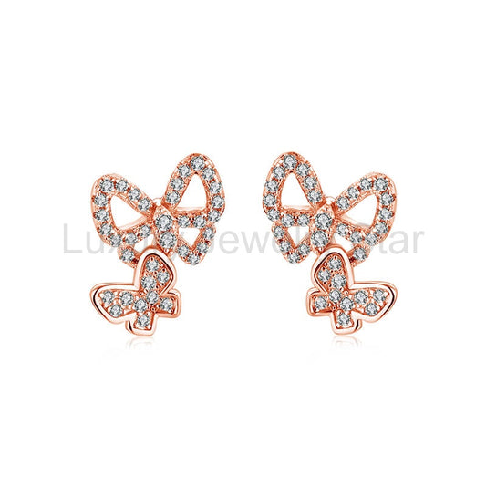 Butterfly Suit Moissanite Pave Stud Earrings In Sterling Silver - image 2