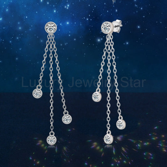 Chain Tassel Moissanite Drop Earrings In Sterling Silver - image 2