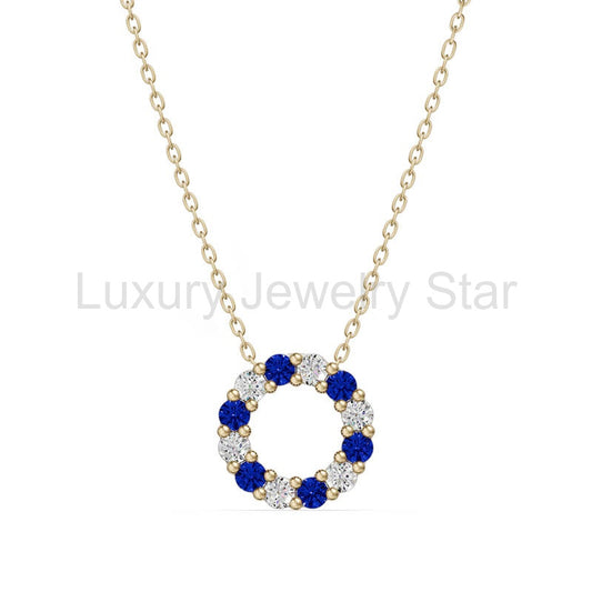 Circle Alternating Moissanite And Gemstone Necklace In Sterling Silver