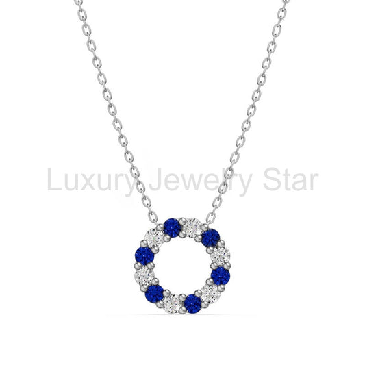 Circle Alternating Moissanite And Gemstone Necklace In Sterling Silver - image 2