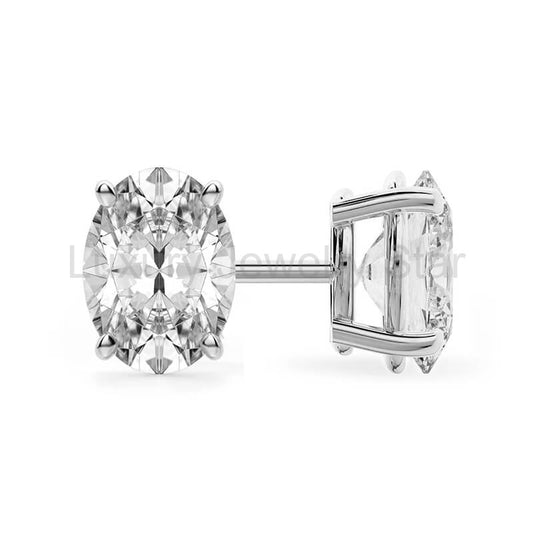 Classic Solitaire Oval Cut Moissanite Four Prong Stud Earrings