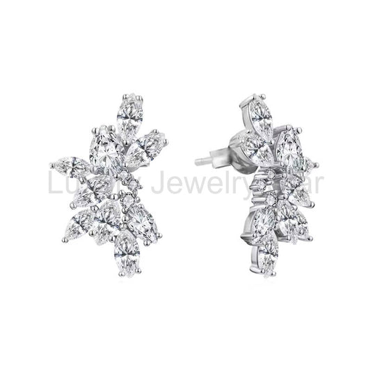 Cluster Pear And Marquise Moissanite Drop Earrings In Sterling Silver - image 2