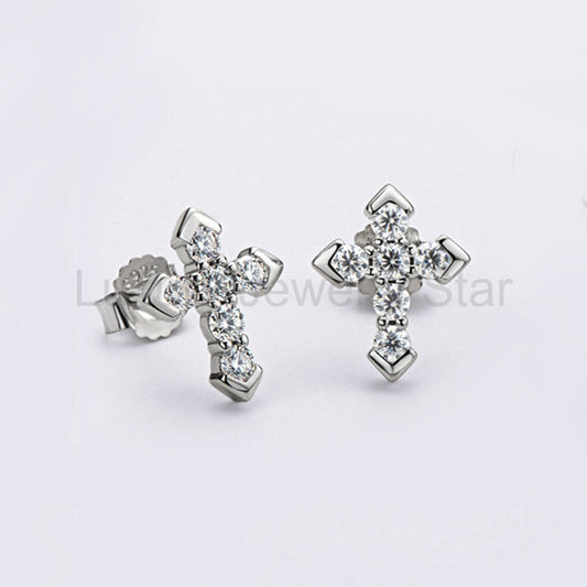 Cross Moissanite Stud Earrings In Sterling Silver - image 2
